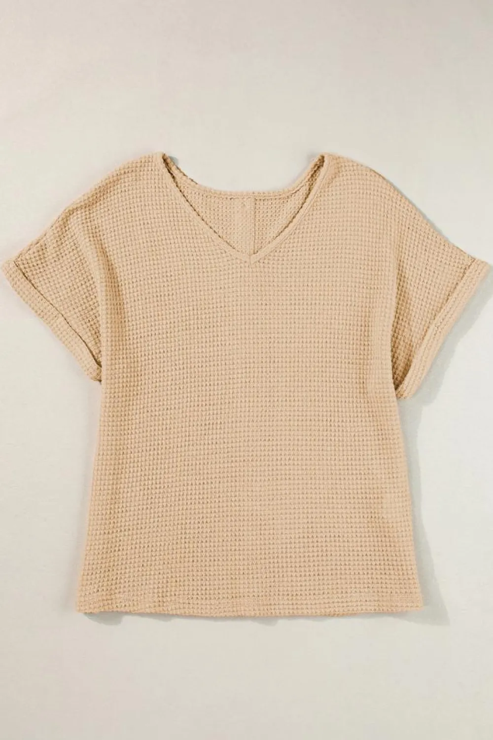 Online Dear-Lover Textured Knit Button Back Cuffed Sleeve Tee Oatmeal