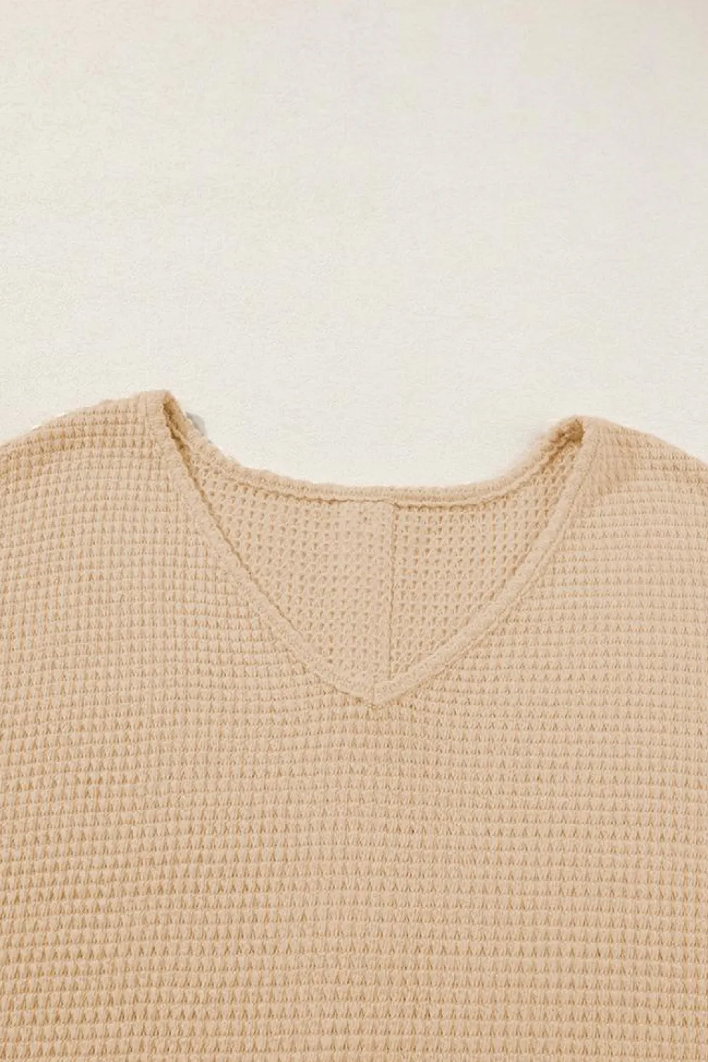 Online Dear-Lover Textured Knit Button Back Cuffed Sleeve Tee Oatmeal