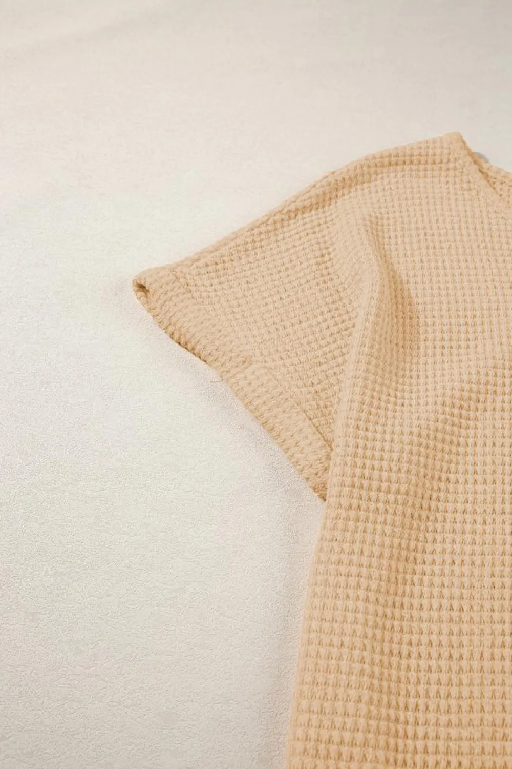 Online Dear-Lover Textured Knit Button Back Cuffed Sleeve Tee Oatmeal