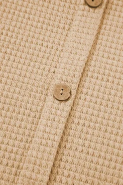 Online Dear-Lover Textured Knit Button Back Cuffed Sleeve Tee Oatmeal