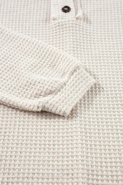 Fashion Dear-Lover Waffle Knit Buttoned Front Raglan Sleeve Loose Blouse Oatmeal