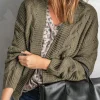 Fashion Dear-Lover Olive Chunky Wide Long Sleeve Knit Cardigan Olive Green