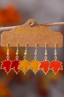 Best Dear-Lover 3 Pairs/Set Thanksgiving Maple Leaves Hook Dangle Earrings Orange