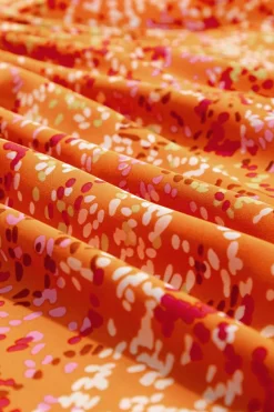 Discount Dear-Lover Abstract Print Collared V Neck Babydoll Blouse Orange