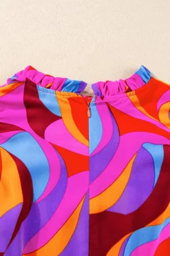 Clearance Dear-Lover Abstract Print Flutter Sleeve Peplum Blouse Orange
