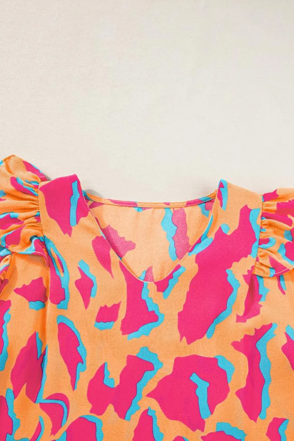 Outlet Dear-Lover Abstract Print V Neck Ruffled Sleeve Blouse Orange