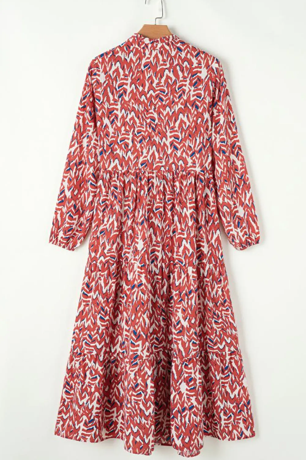 New Dear-Lover Abstract Print V Neck Pleated High Waist Midi Dress Orange