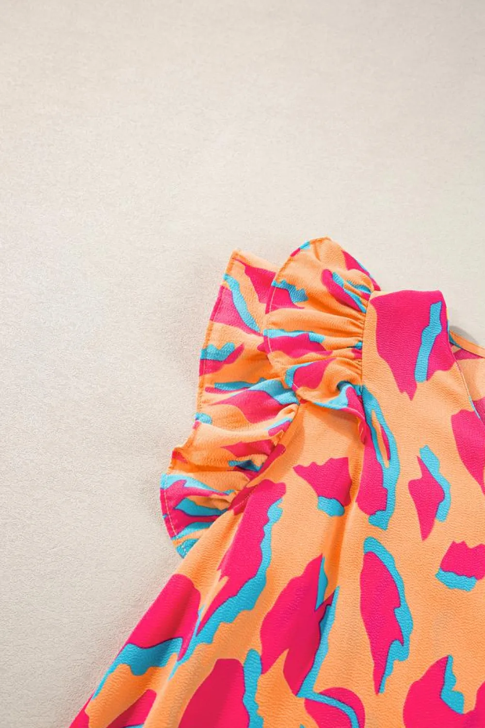 Outlet Dear-Lover Abstract Print V Neck Ruffled Sleeve Blouse Orange