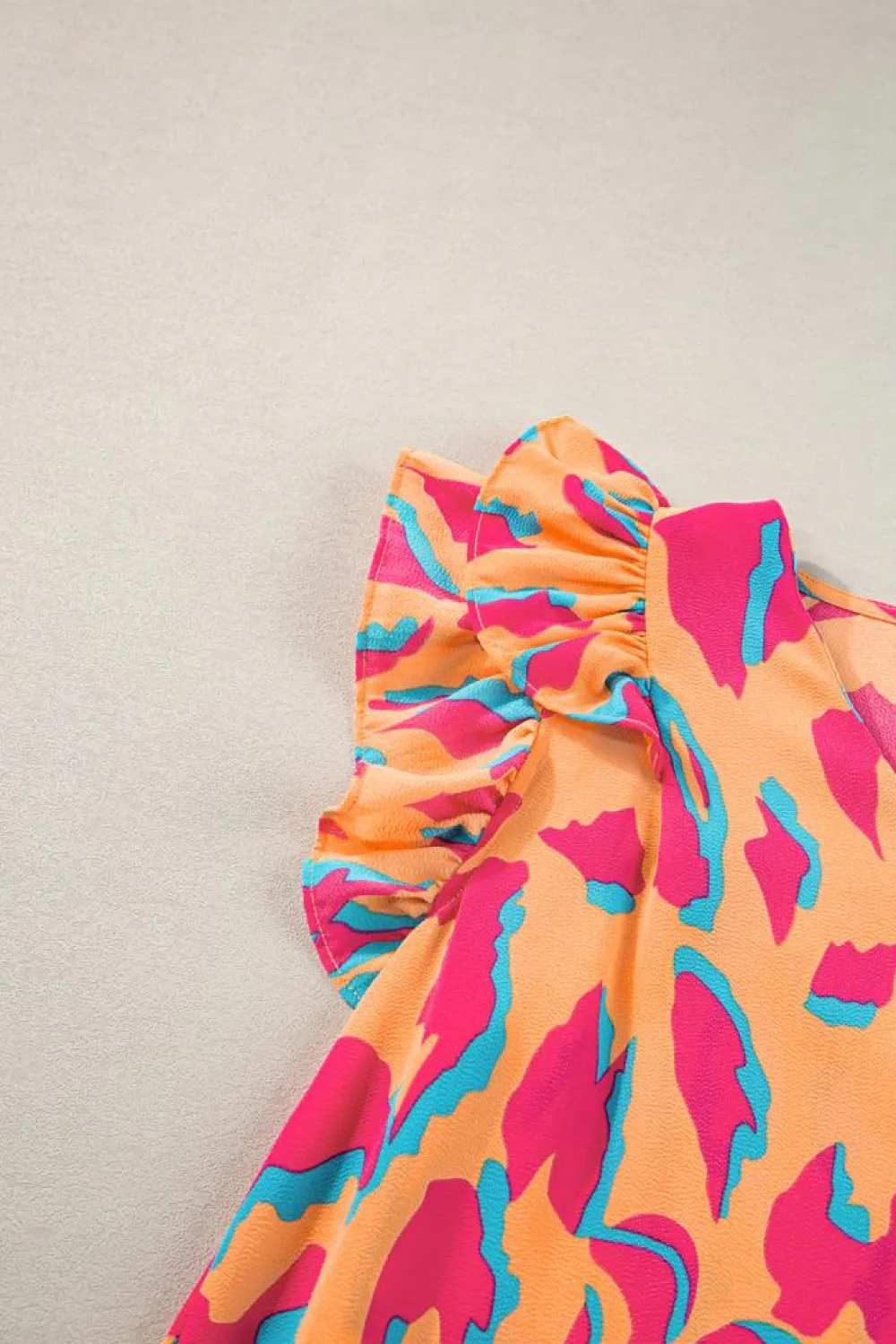 Outlet Dear-Lover Abstract Print V Neck Ruffled Sleeve Blouse Orange