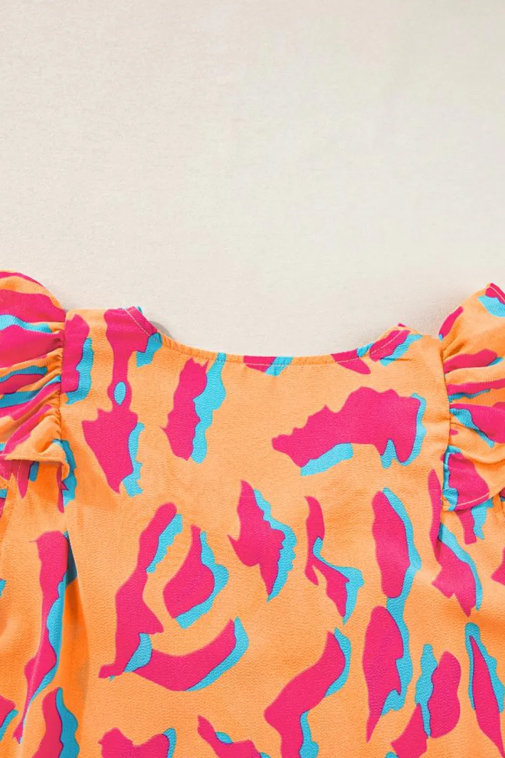 Outlet Dear-Lover Abstract Print V Neck Ruffled Sleeve Blouse Orange