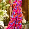 Hot Dear-Lover Abstract Printed High Waist Ruffle Tiered Long Dress Orange