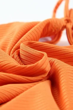 Clearance Dear-Lover Adjustable Straps Ribbed Knit One Piece Swimsuit Orange