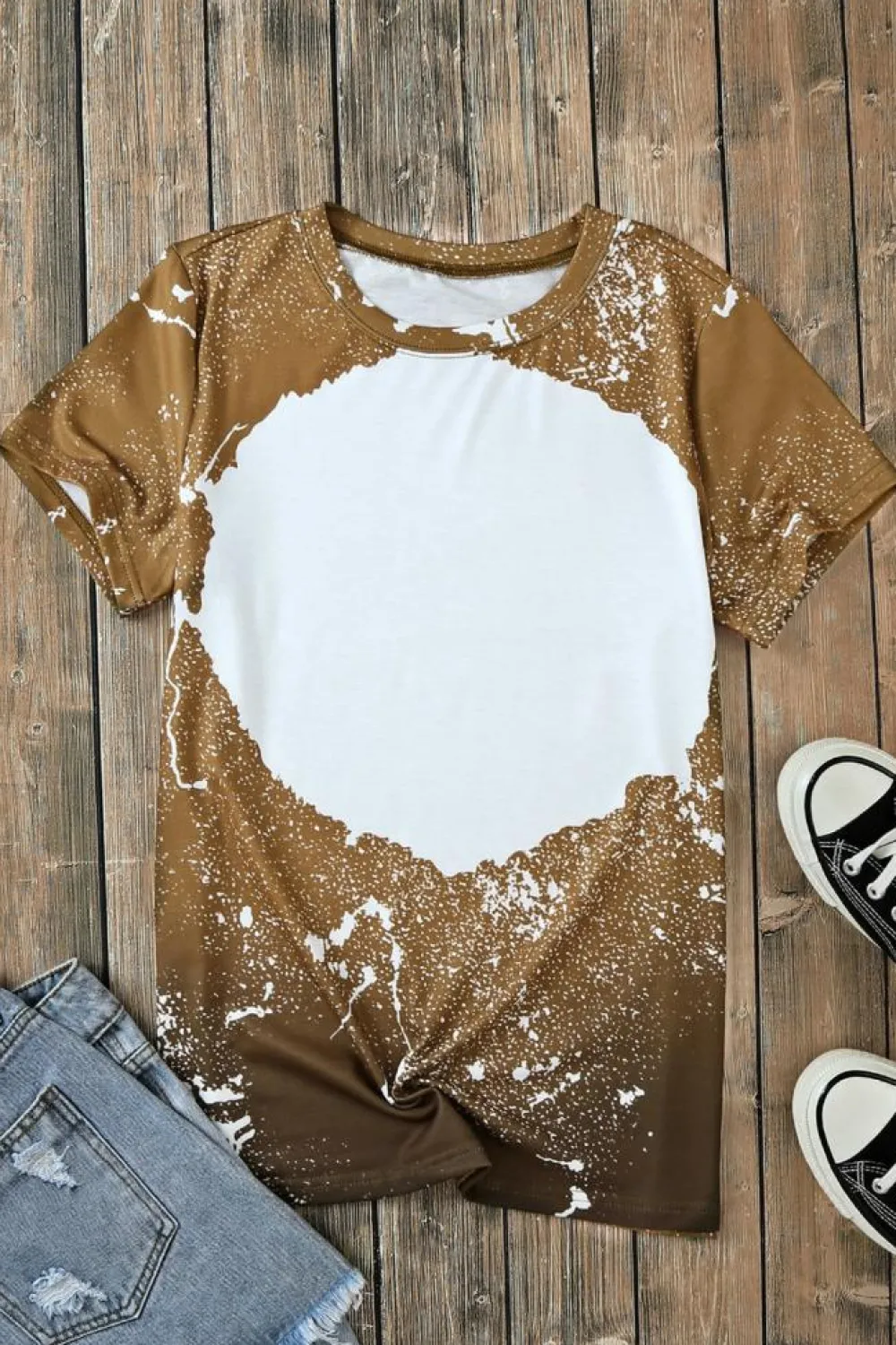 Outlet Dear-Lover Bleached Blank Crew Neck Short Sleeve Top Orange