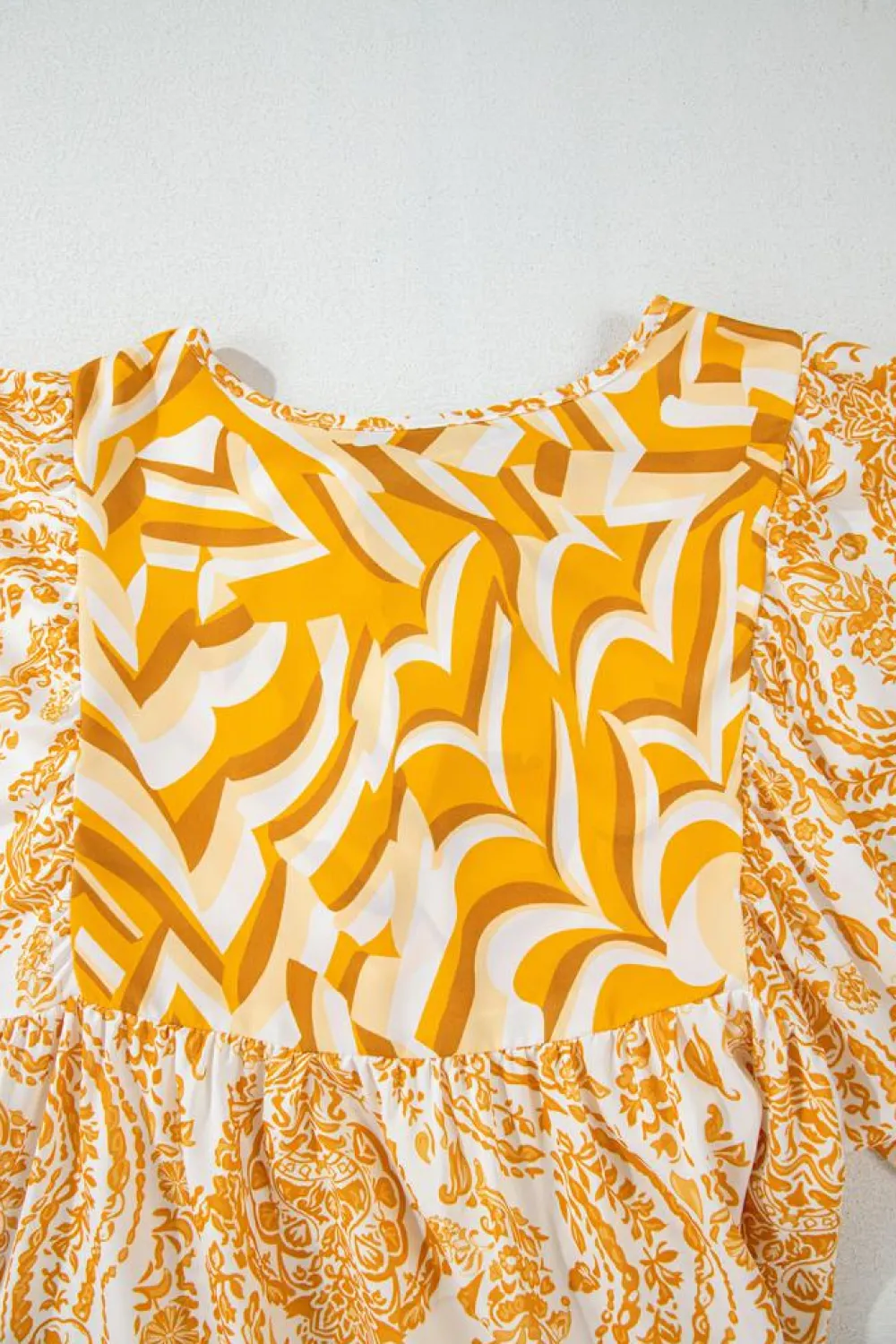 Best Dear-Lover Bohemian Print Puff Sleeve Tied V Neck Flared Mini Dress Orange