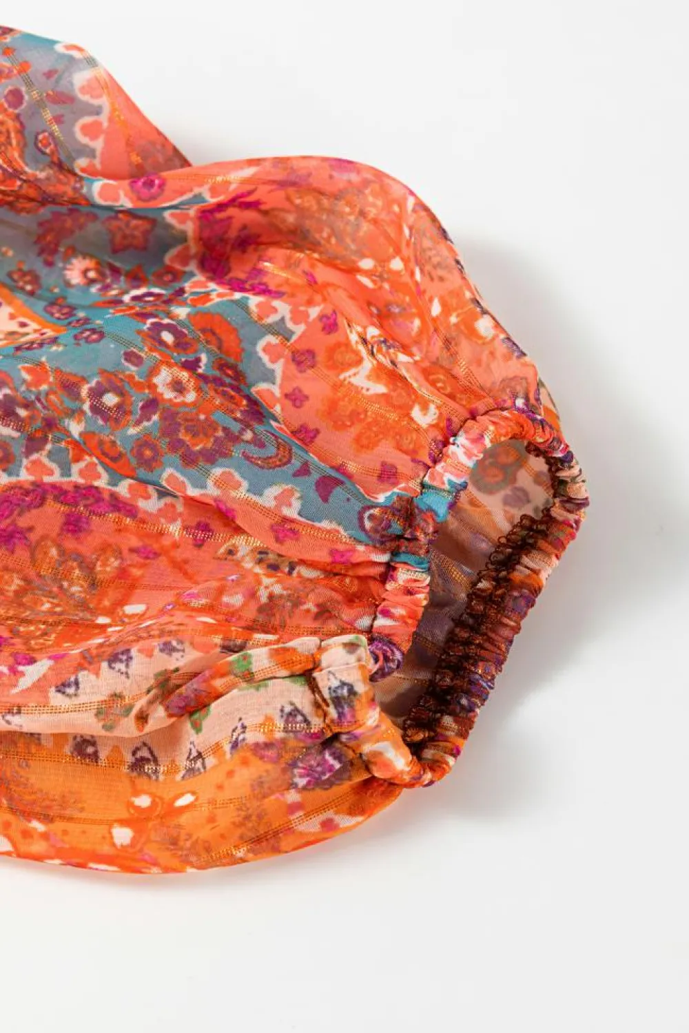 Fashion Dear-Lover Boho Paisley Print Long Sleeve Pleated Belted Mini Dress Orange