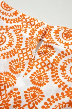 New Dear-Lover Boho Retro Flower Print Wide Leg Pants Orange