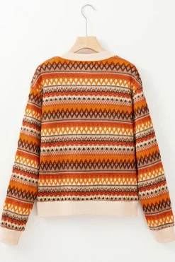 Hot Dear-Lover Boho Striped Zip Up Long Sleeve Jacket Orange