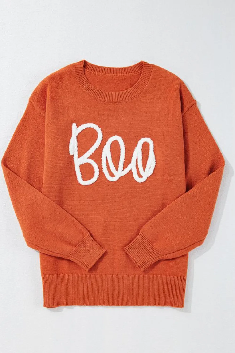 Outlet Dear-Lover Boo Knitted Pattern Ribbed Edge Drop Shoulder Sweater Orange