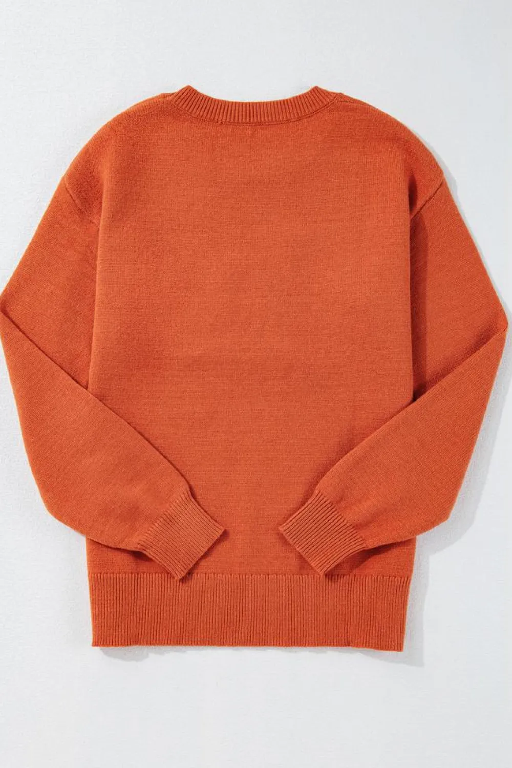 Outlet Dear-Lover Boo Knitted Pattern Ribbed Edge Drop Shoulder Sweater Orange