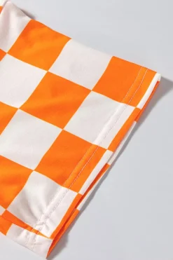 Discount Dear-Lover Checkerboard Print V Neck Loose Tee and Shorts Lounge Set Orange
