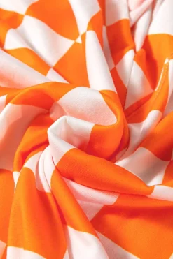 Discount Dear-Lover Checkerboard Print V Neck Loose Tee and Shorts Lounge Set Orange