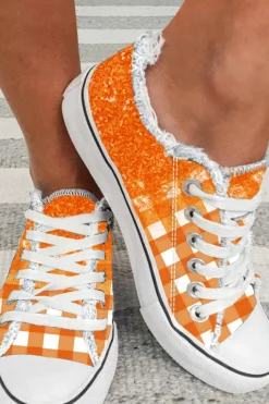 Online Dear-Lover Checkered Flat Canvas Shoes Orange
