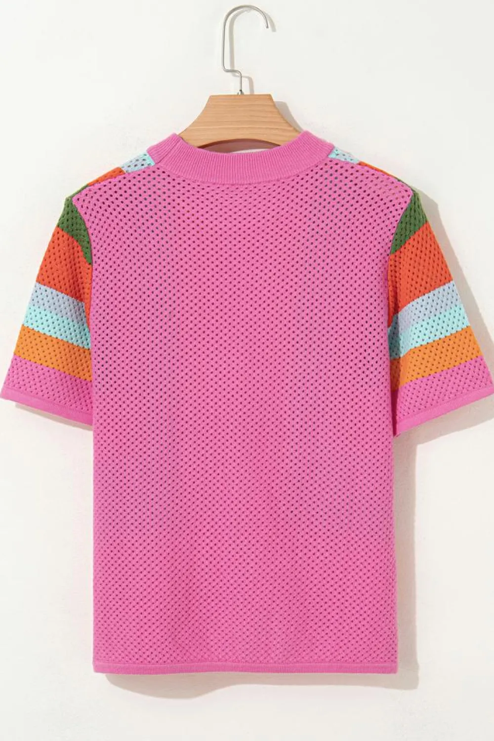 Clearance Dear-Lover Color Block Eyelet Casual Sweater T Shirt Orange