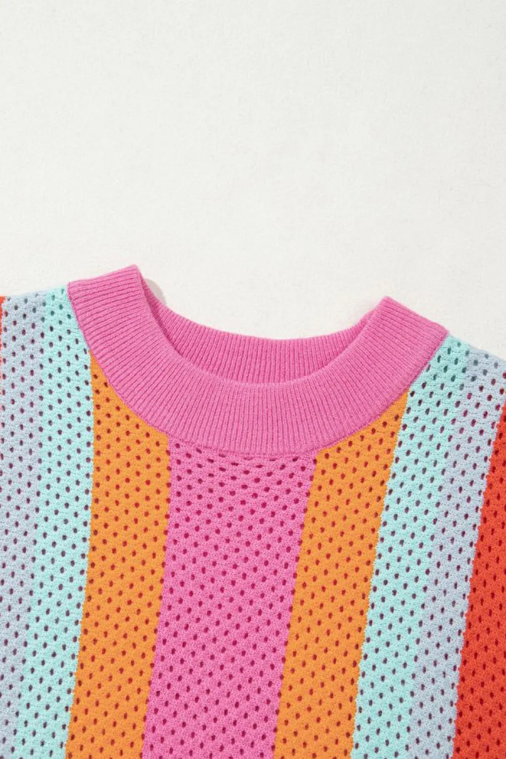 Clearance Dear-Lover Color Block Eyelet Casual Sweater T Shirt Orange