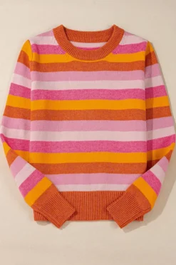 Hot Dear-Lover Color Block Ribbed Edge Round Neck Sweater Orange