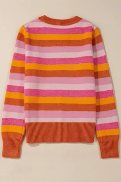 Hot Dear-Lover Color Block Ribbed Edge Round Neck Sweater Orange