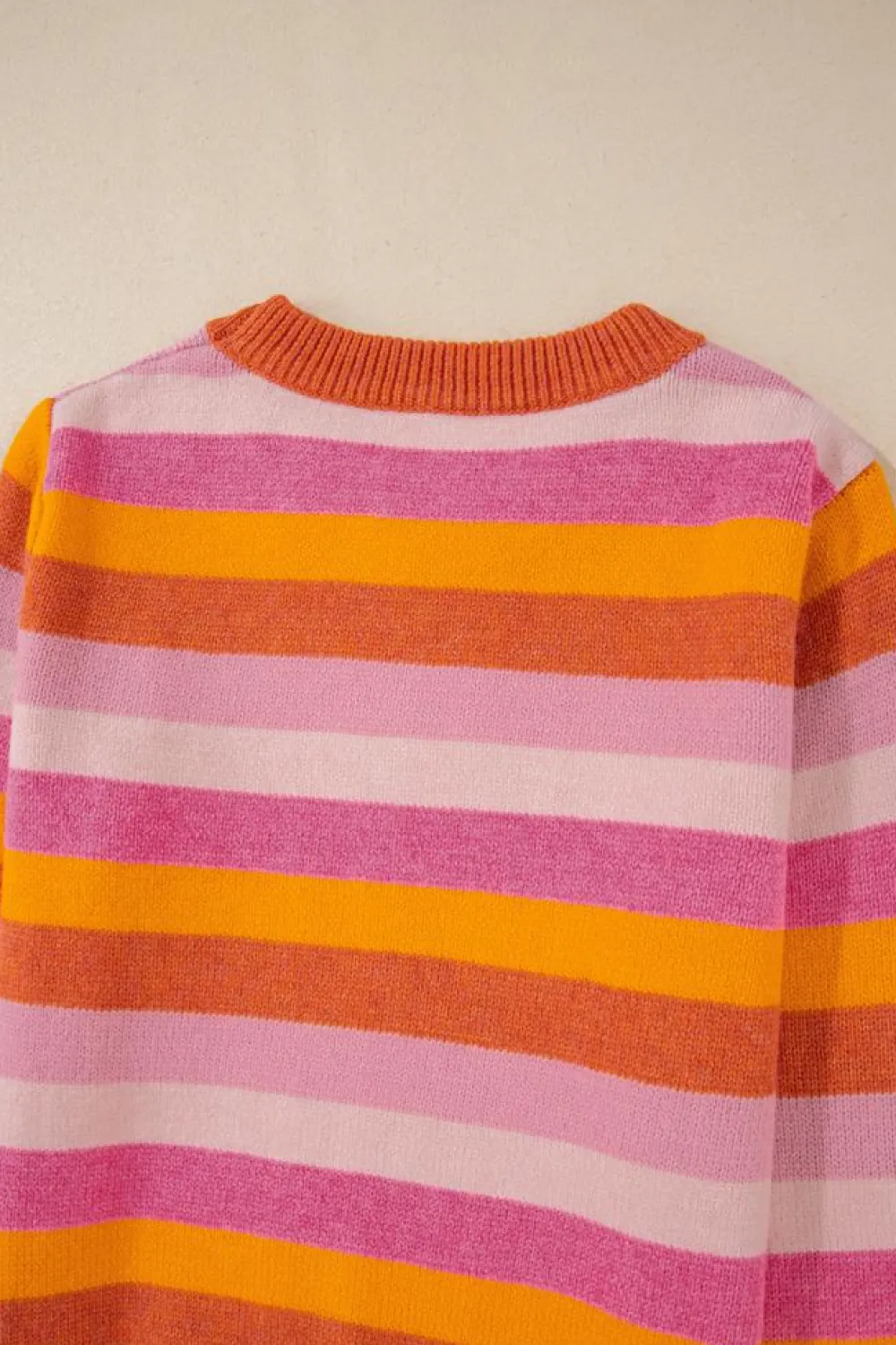 Hot Dear-Lover Color Block Ribbed Edge Round Neck Sweater Orange