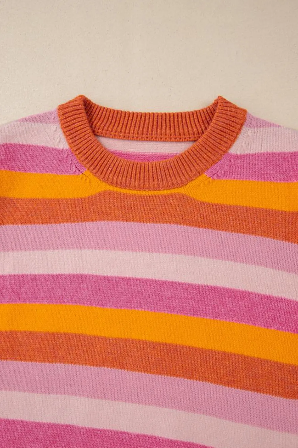 Hot Dear-Lover Color Block Ribbed Edge Round Neck Sweater Orange