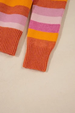 Hot Dear-Lover Color Block Ribbed Edge Round Neck Sweater Orange