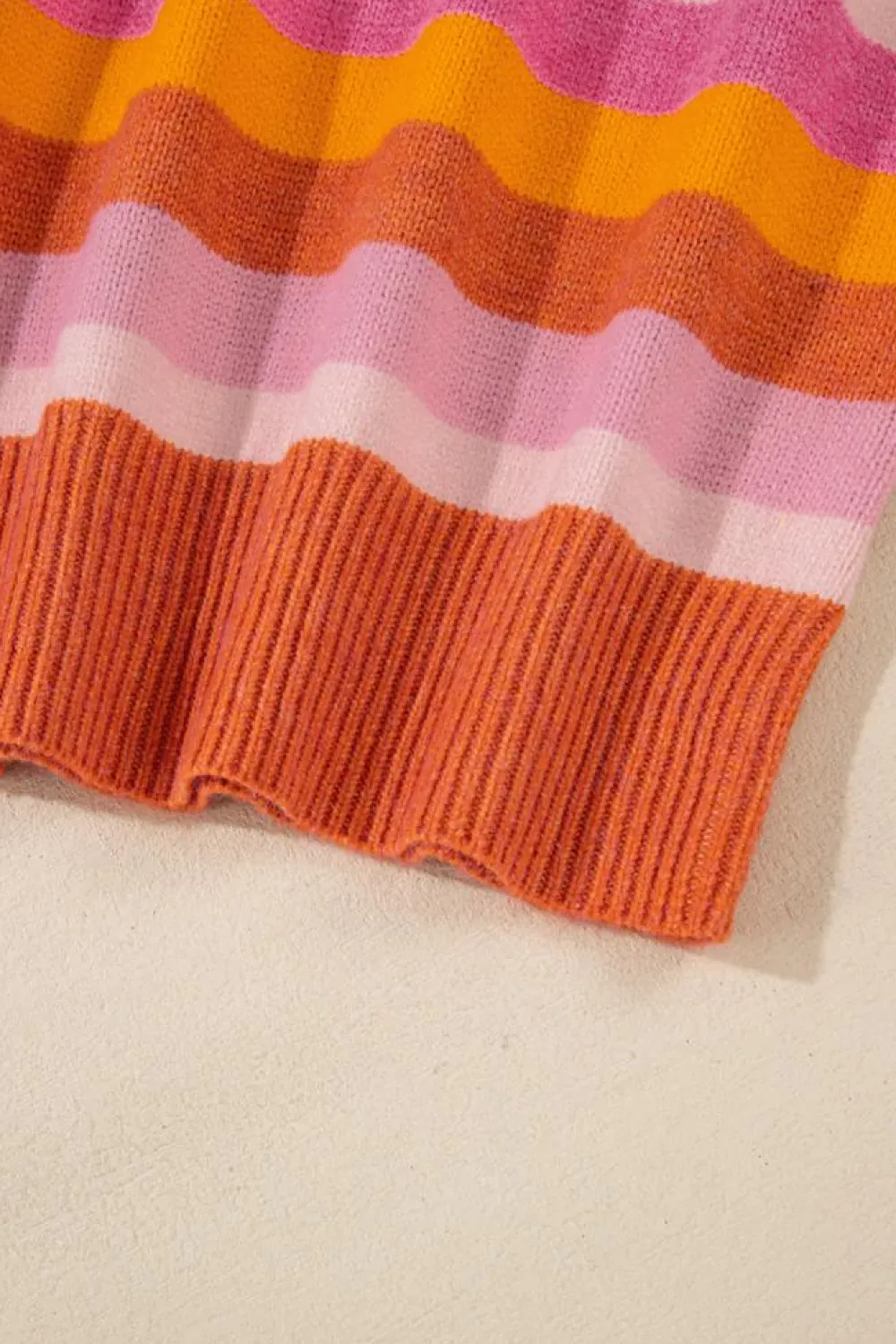 Hot Dear-Lover Color Block Ribbed Edge Round Neck Sweater Orange