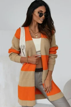 New Dear-Lover Colorblock Ribbed Knit Cardigan Orange