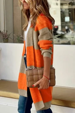 New Dear-Lover Colorblock Ribbed Knit Cardigan Orange