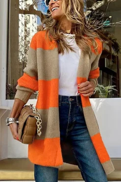 New Dear-Lover Colorblock Ribbed Knit Cardigan Orange