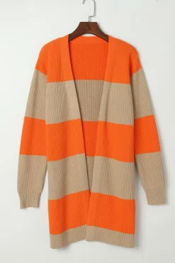 New Dear-Lover Colorblock Ribbed Knit Cardigan Orange