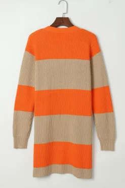 New Dear-Lover Colorblock Ribbed Knit Cardigan Orange