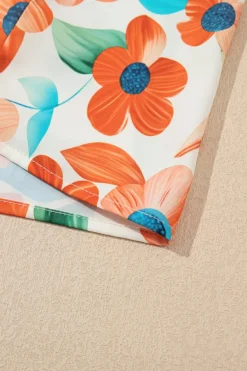 Discount Dear-Lover Contrast Trim Floral Split Neck Puff Short Sleeve Tiered Mini Dress Orange