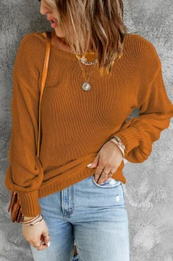 Hot Dear-Lover Drop Shoulder Back Cut-out Sweater with Tie Orange