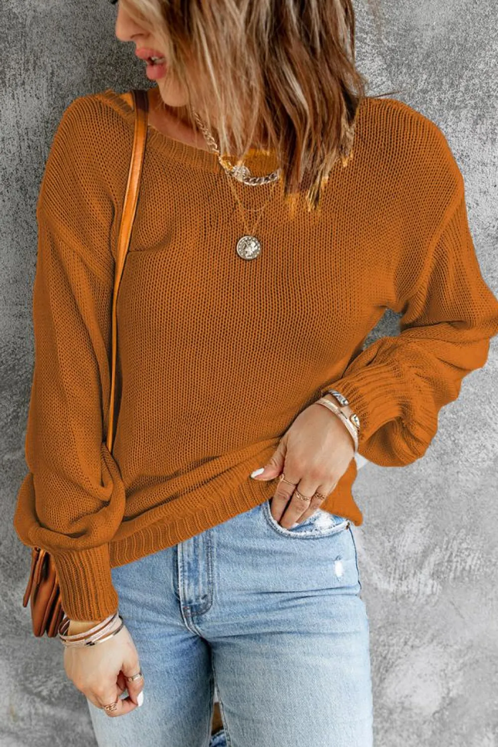Hot Dear-Lover Drop Shoulder Back Cut-out Sweater with Tie Orange