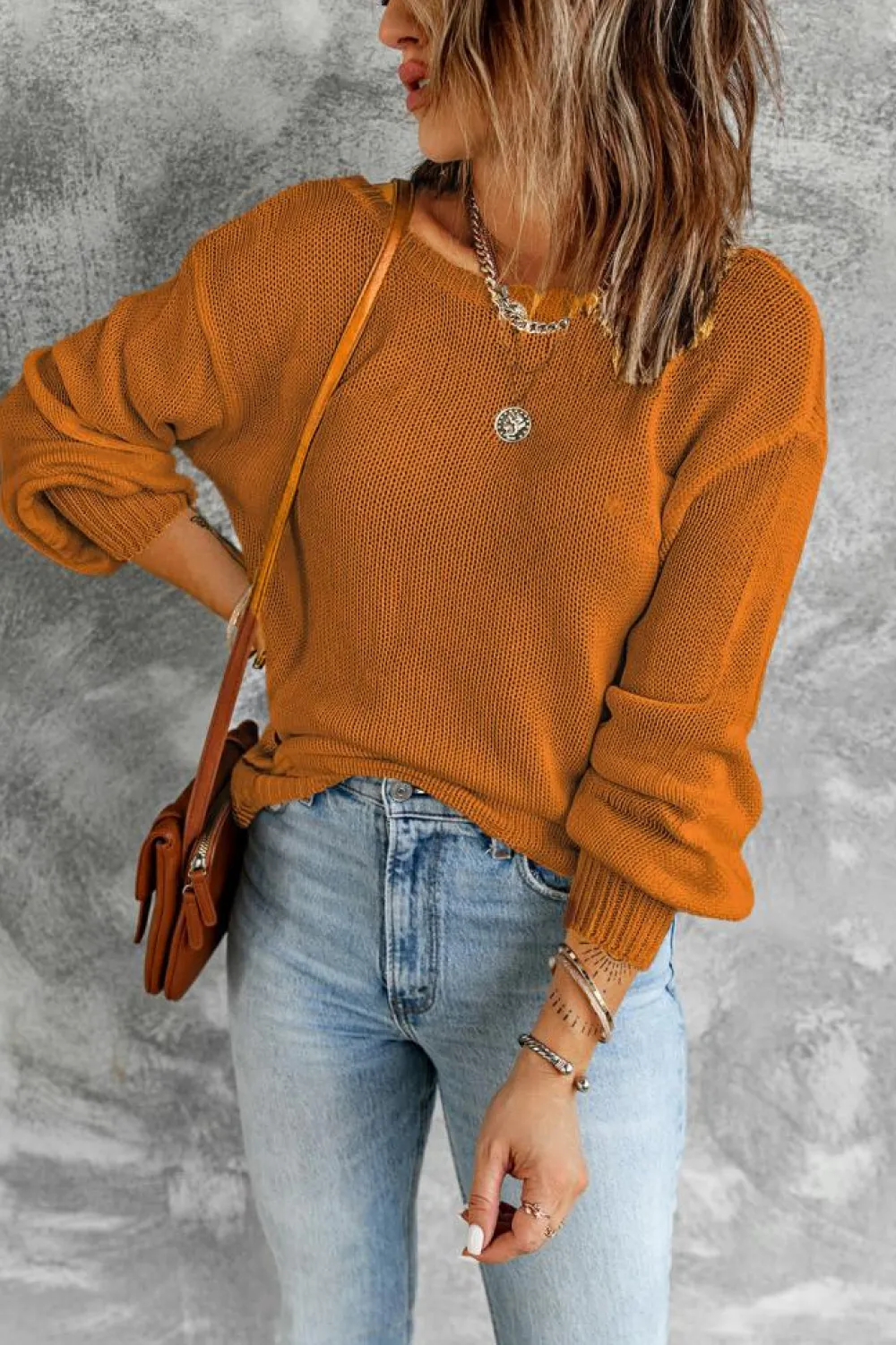Hot Dear-Lover Drop Shoulder Back Cut-out Sweater with Tie Orange