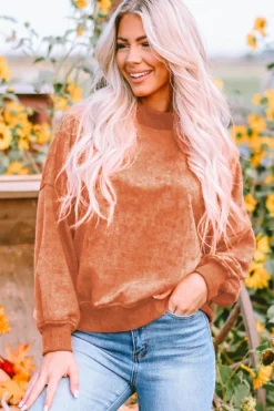 Sale Dear-Lover Drop Shoulder Crew Neck Pullover Sweatshirt Orange
