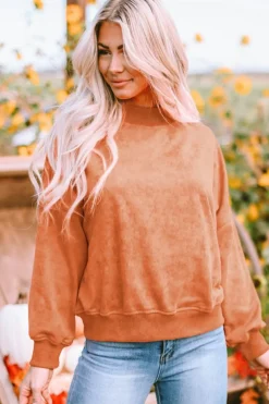 Sale Dear-Lover Drop Shoulder Crew Neck Pullover Sweatshirt Orange