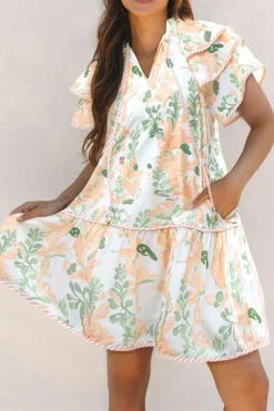 Outlet Dear-Lover Floral Contrast Edge Layered Short Sleeve Mini Dress Orange