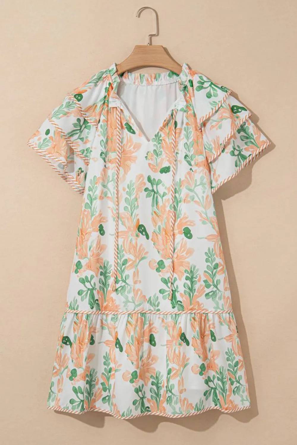 Outlet Dear-Lover Floral Contrast Edge Layered Short Sleeve Mini Dress Orange