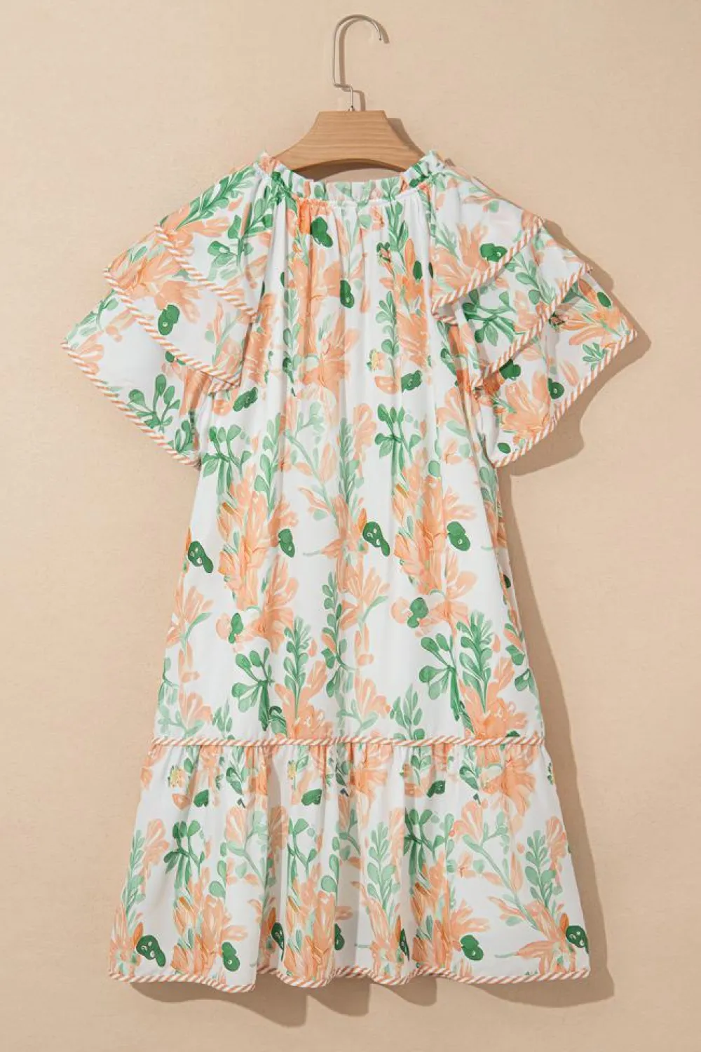 Outlet Dear-Lover Floral Contrast Edge Layered Short Sleeve Mini Dress Orange