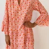New Dear-Lover Floral Print Flounce Sleeve Buttoned Front Mini Dress Orange
