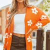 New Dear-Lover Floral Print Knitted Open Front Loose Cardigan Orange
